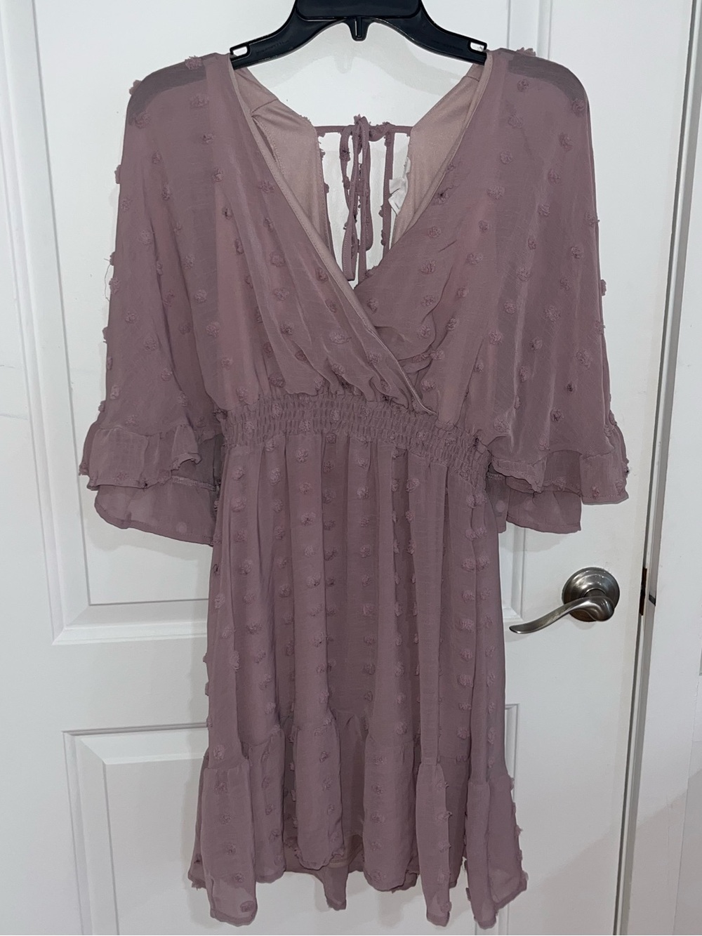 Peach Love California Mauve Textured Flutter Sleeve Dress